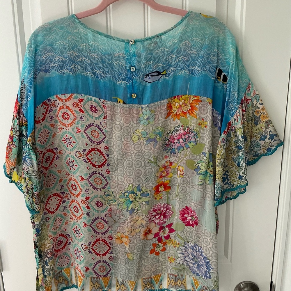 Johnny Was Multicolor Floral Geometric Blouse - Picture 3 of 4